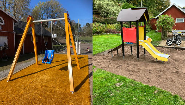 En gunga och en rutschkana.