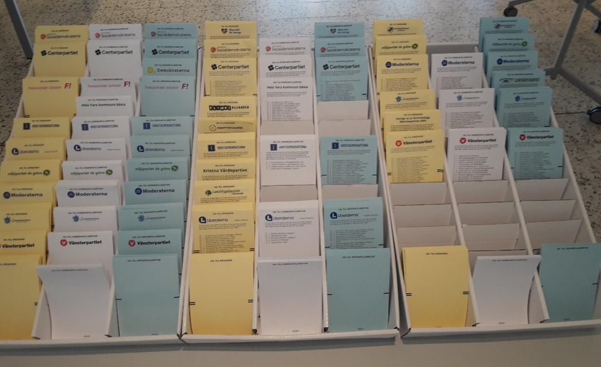 Placering av valsedlar i valsedelsställ